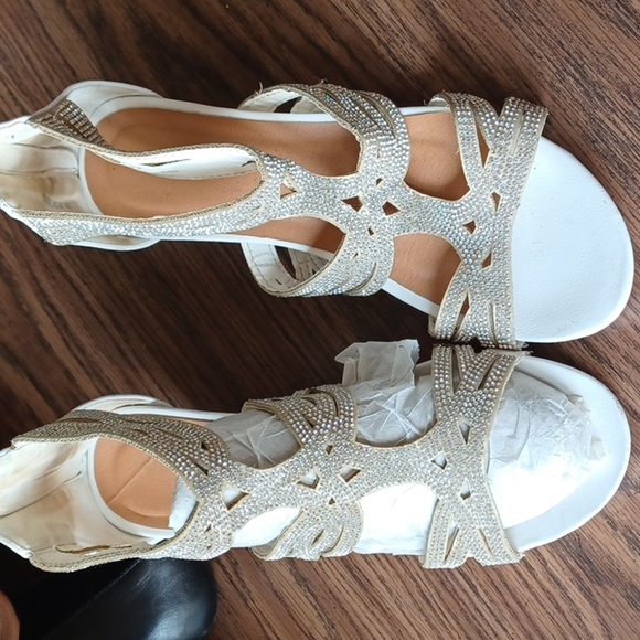 Patrizia By Spring Step Sparkling Ankle Wedge Sandals Shoes 40 (9) White - Picture 1 of 10